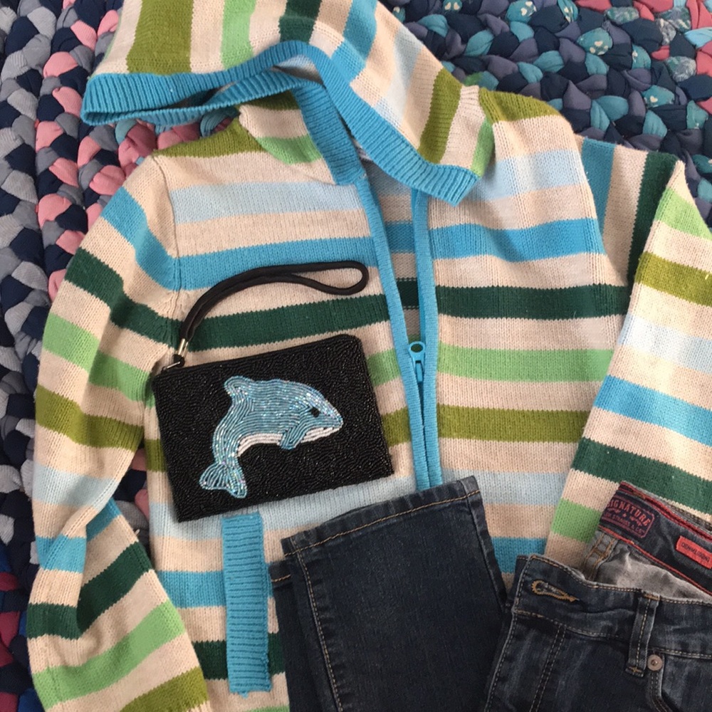Striped girls zipper up sweater